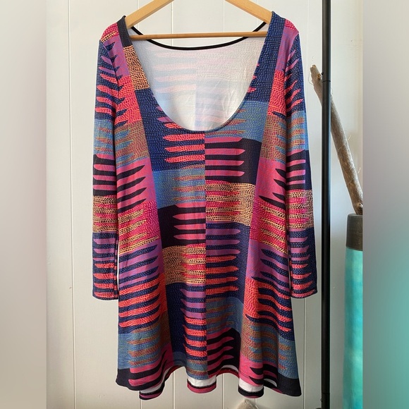 Mara Hoffman Long Sleeve Pink Connector Print Dress Scoop Back Swing Dots Art - Picture 5 of 13